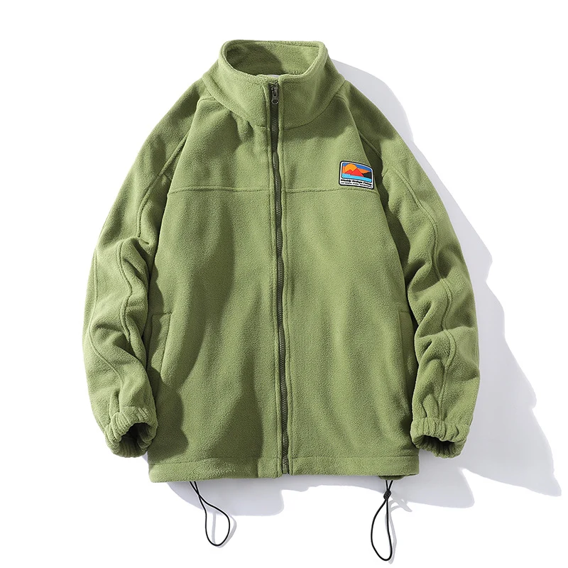 Herren Fleecejacke mit Stehkragen, durchgehendem Reißverschluss, elastischem Tunnelzug und Badge Patch Nord Taschen