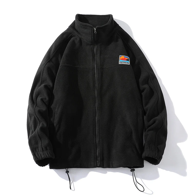 Herren Fleecejacke mit Stehkragen, durchgehendem Reißverschluss, elastischem Tunnelzug und Badge Patch Nord Taschen
