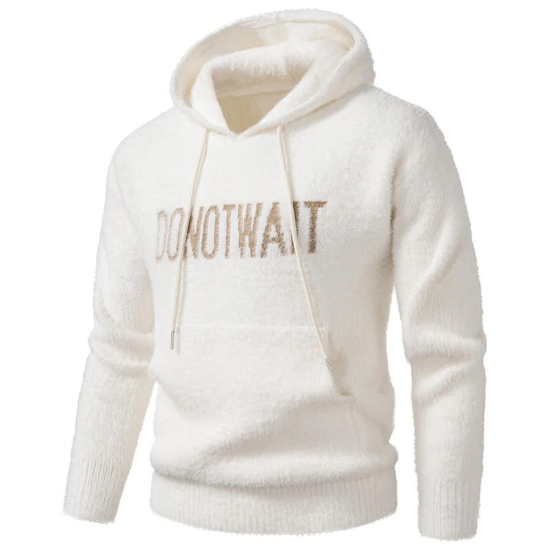 Herren Flauschiger Kapuzenpullover aus Teddy-Fleece mit Statement-Frontprint und Kängurutasche Nord Taschen