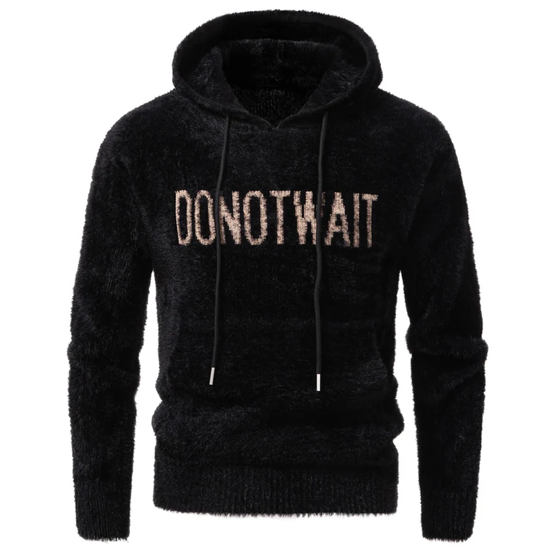 Herren Flauschiger Kapuzenpullover aus Teddy-Fleece mit Statement-Frontprint und Kängurutasche Nord Taschen