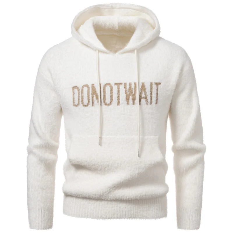 Herren Flauschiger Kapuzenpullover aus Teddy-Fleece mit Statement-Frontprint und Kängurutasche Nord Taschen