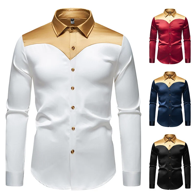 Herren Figurbetontes Satin-Hemd mit Kontrastpasse und Kentkragen Nord Taschen