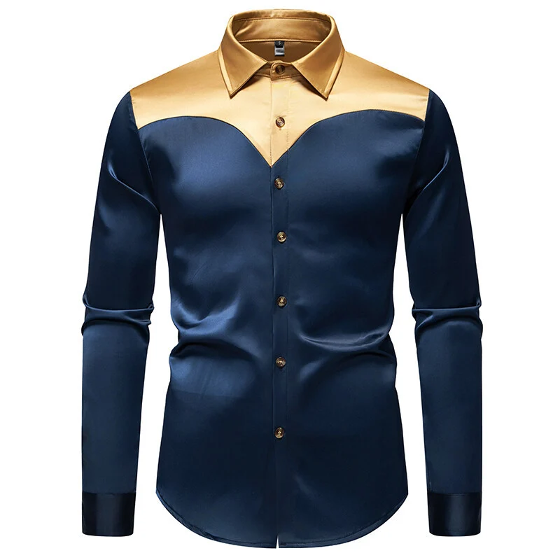 Herren Figurbetontes Satin-Hemd mit Kontrastpasse und Kentkragen Nord Taschen