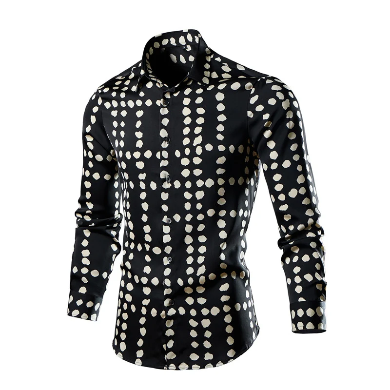 Herren Figurbetontes Langarm-Hemd mit abstraktem Linienprint und Kentkragen Nord Taschen