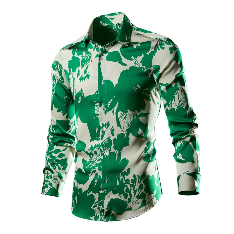 Herren Figurbetontes Langarm-Hemd mit abstraktem Linienprint und Kentkragen Nord Taschen