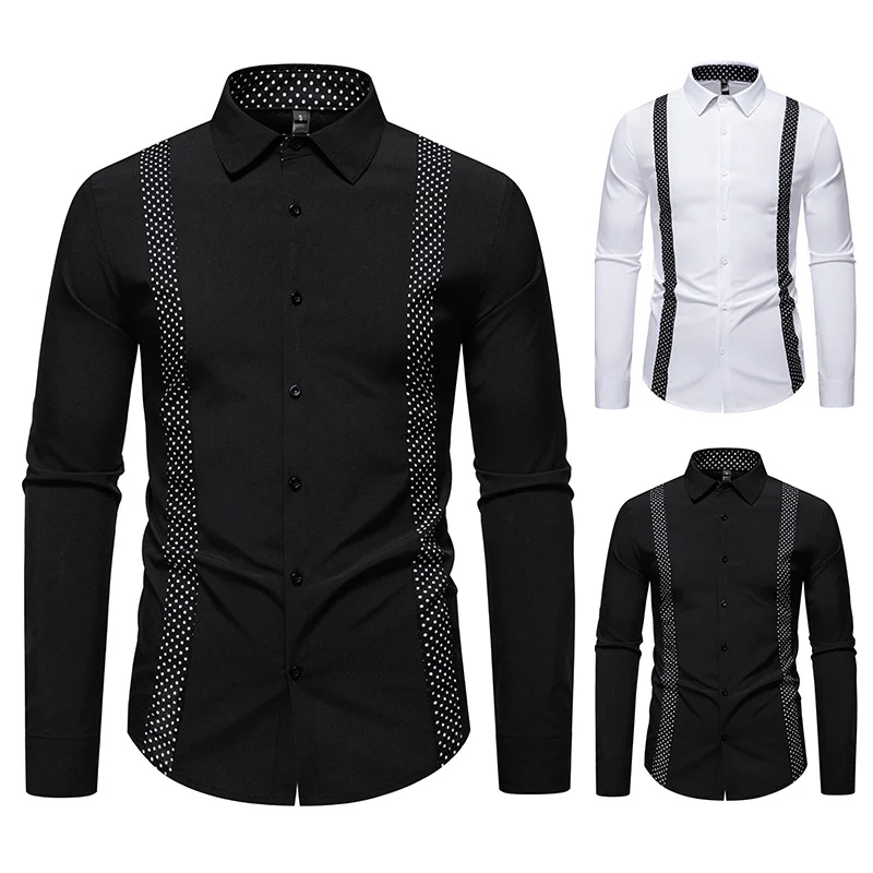 Herren Figurbetontes Hemd mit kontrastierenden Polka‑Dot Seiteneinsätzen und Kentkragen Nord Taschen