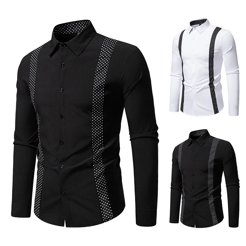 Herren Figurbetontes Hemd mit kontrastierenden Polka‑Dot Seiteneinsätzen und Kentkragen Nord Taschen