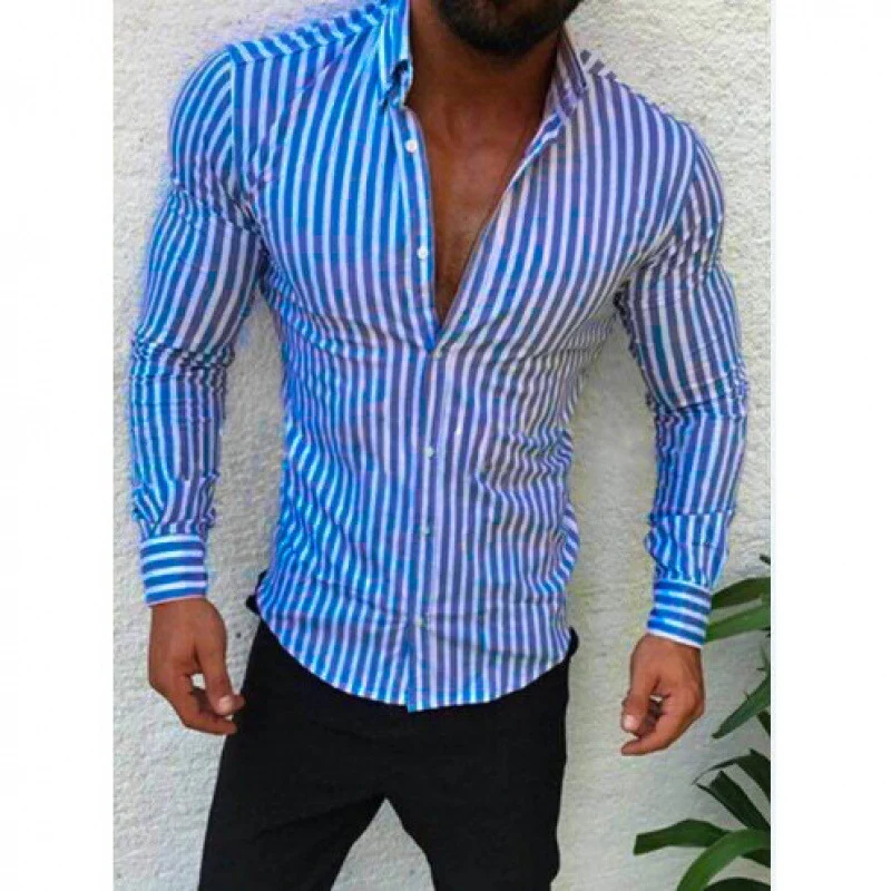 Herren Figurbetontes Button-Down-Hemd mit vertikalen Kontraststreifen und tailliertem Schnitt Nord Taschen