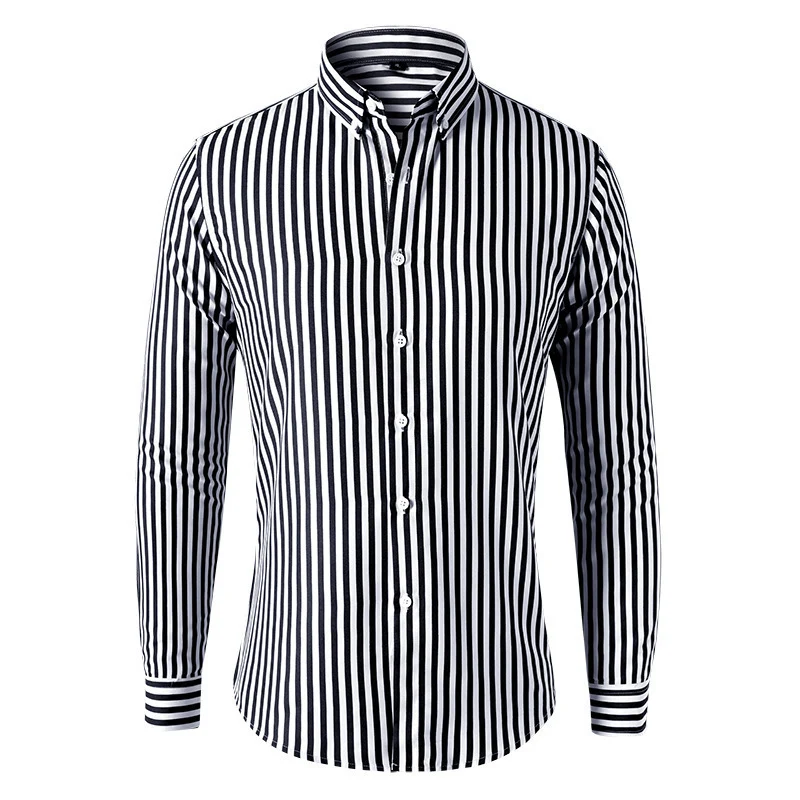 Herren Figurbetontes Button-Down-Hemd mit vertikalen Kontraststreifen und tailliertem Schnitt Nord Taschen