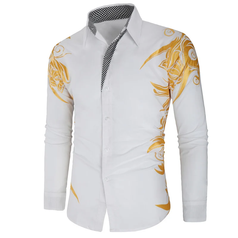 Herren Figurbetontes Button-Down-Hemd mit goldverzierter Ornamentik und kontrastiertem Innenkragen Nord Taschen