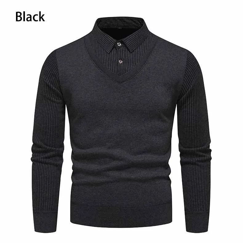 Herren Figurbetonter V‑Ausschnitt-Pullover mit integriertem Hemdkragen und gerippten Ärmeln Nord Taschen