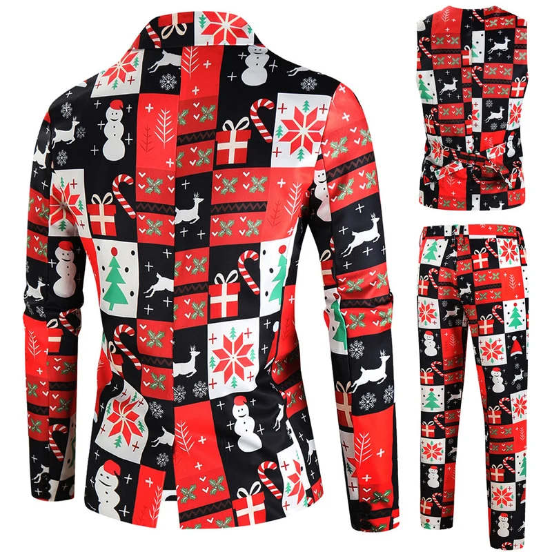 Herren Festliches Weihnachtsanzug-Set Sakko Weste Hose mit Patchmuster und Slim-Fit-Schnitt Nord Taschen