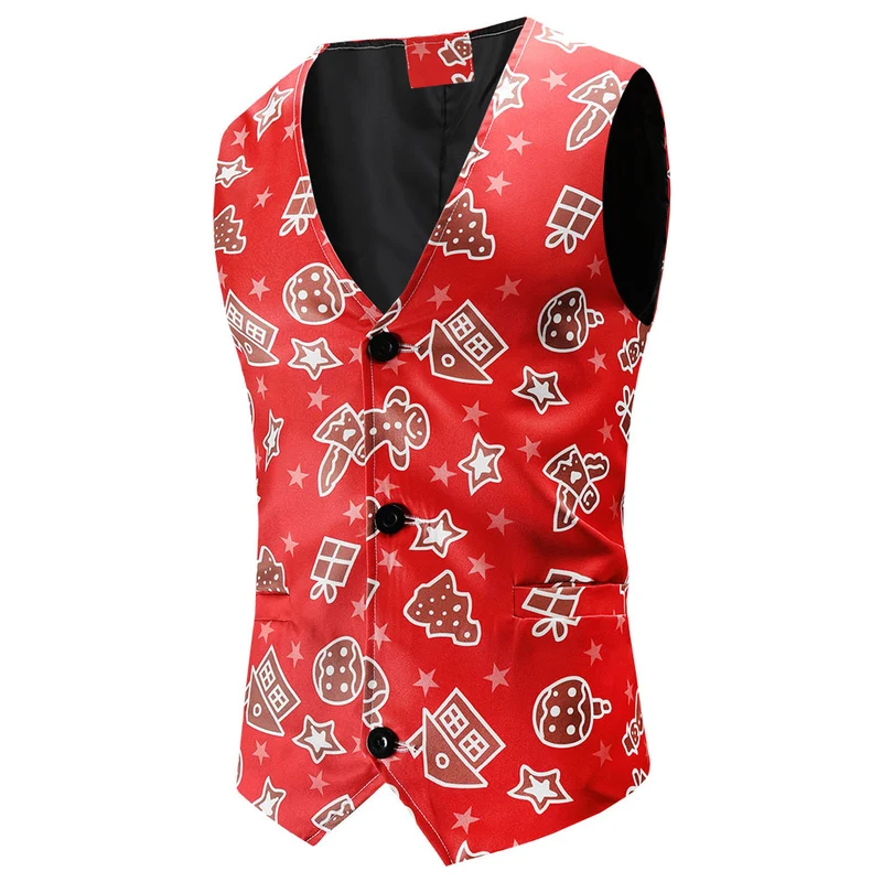 Herren Festliche Satinweste mit Weihnachtsmotiv, taillierter Schnitt und V‑Ausschnitt Nord Taschen