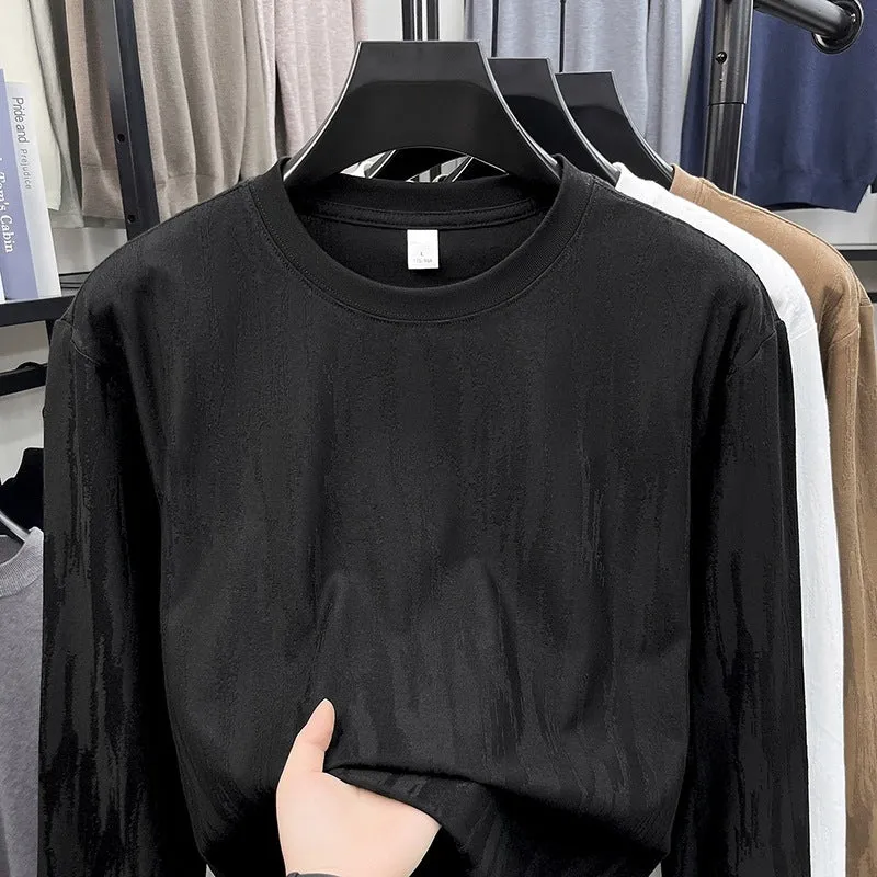 Herren Feinstrukturiertes Langarmshirt mit Rundhals und dezenter Jacquardstruktur Nord Taschen