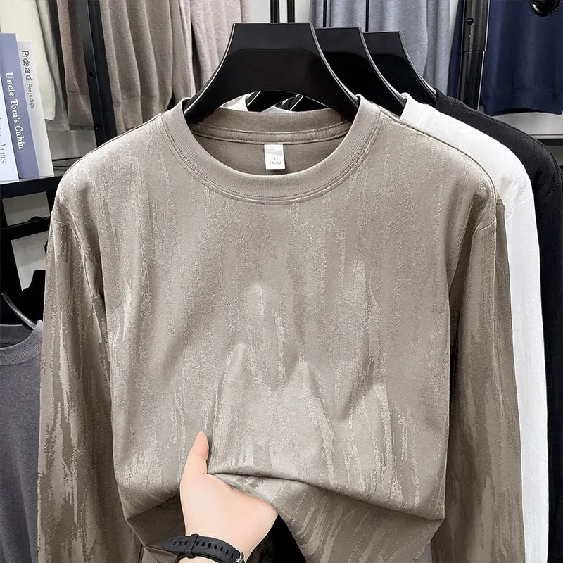 Herren Feinstrukturiertes Langarmshirt mit Rundhals und dezenter Jacquardstruktur Nord Taschen