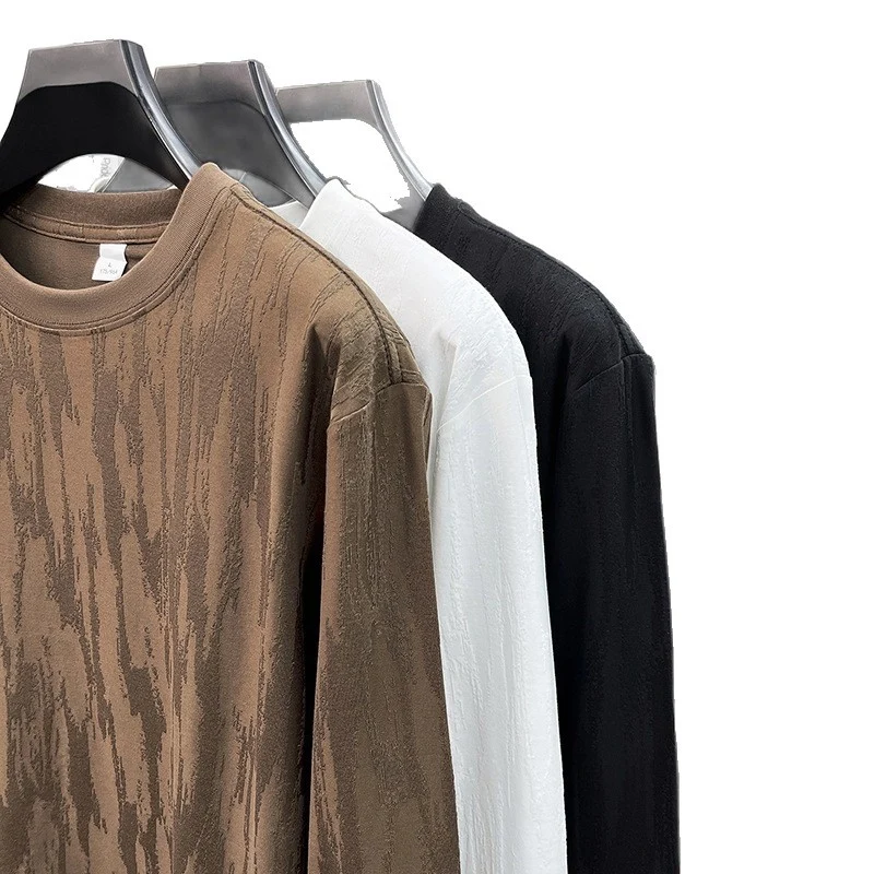 Herren Feinstrukturiertes Langarmshirt mit Rundhals und dezenter Jacquardstruktur Nord Taschen
