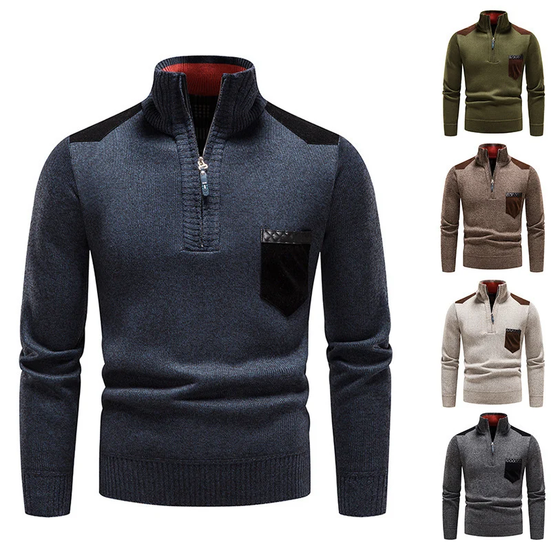 Herren feinstrukturierter Troyer-Pullover mit Halbzipp und Brusttasche Nord Taschen