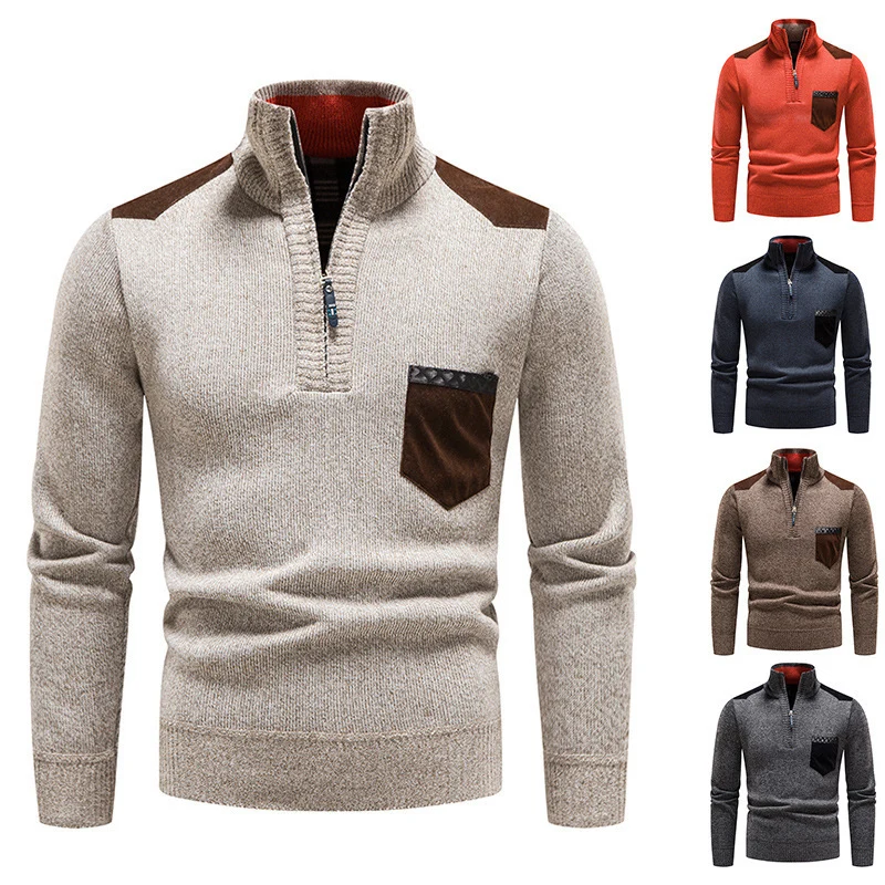Herren feinstrukturierter Troyer-Pullover mit Halbzipp und Brusttasche Nord Taschen