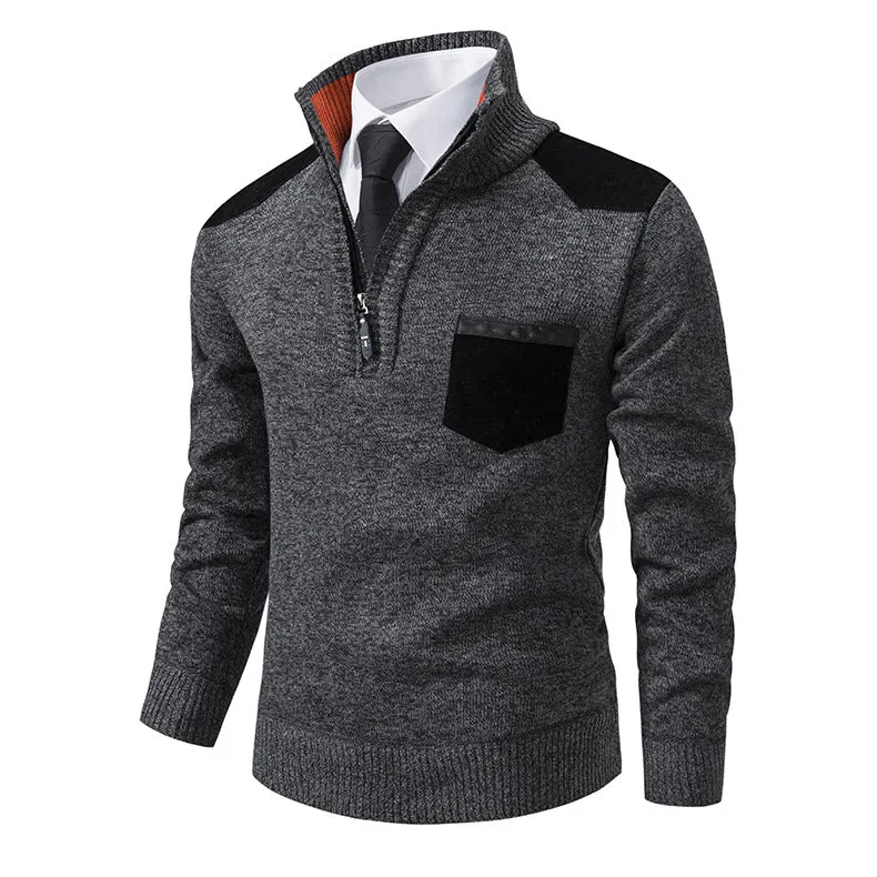 Herren feinstrukturierter Troyer-Pullover mit Halbzipp und Brusttasche Nord Taschen