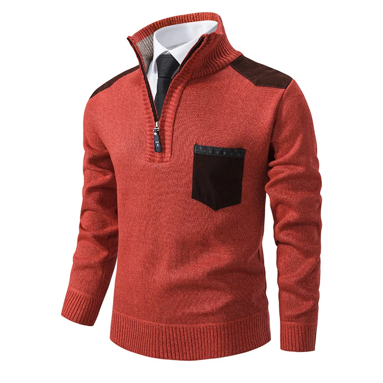Herren feinstrukturierter Troyer-Pullover mit Halbzipp und Brusttasche Nord Taschen