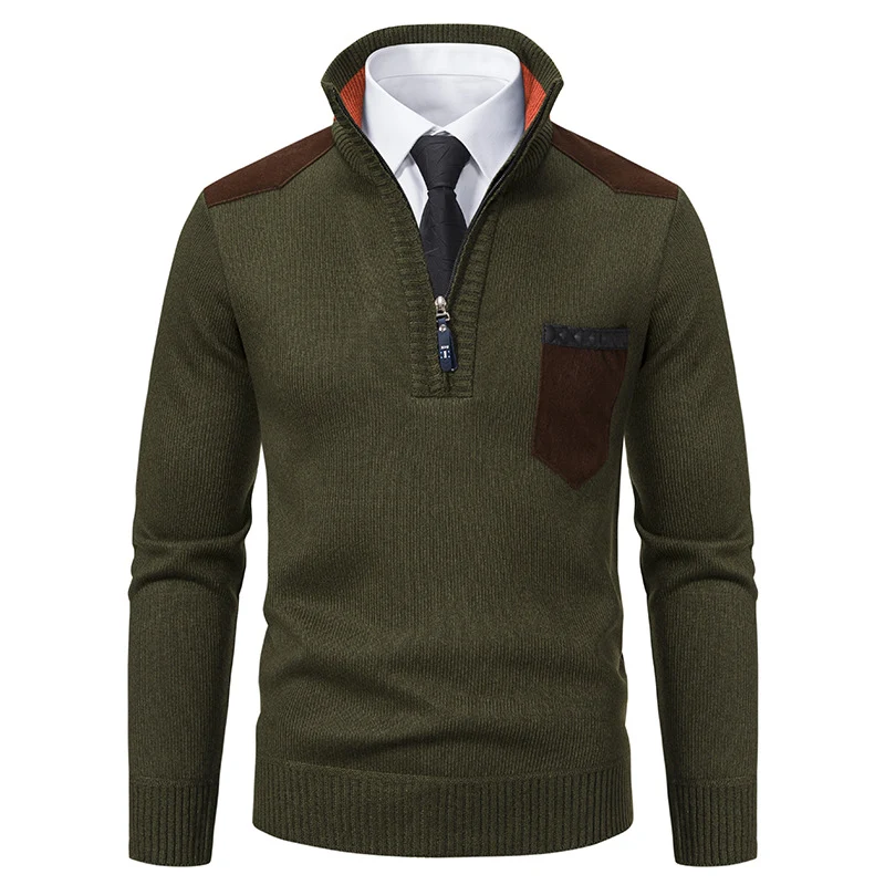 Herren feinstrukturierter Troyer-Pullover mit Halbzipp und Brusttasche Nord Taschen
