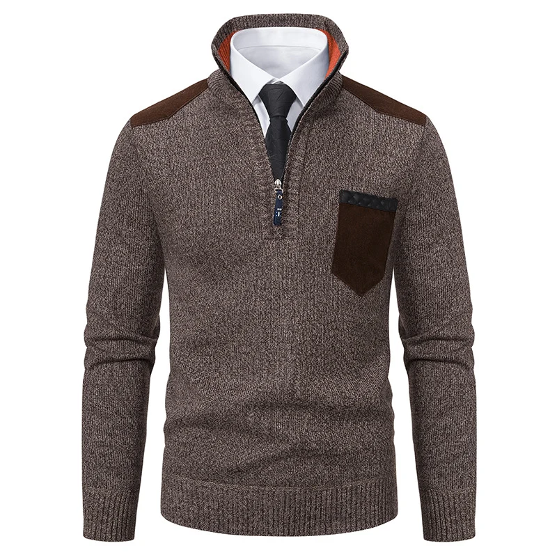 Herren feinstrukturierter Troyer-Pullover mit Halbzipp und Brusttasche Nord Taschen
