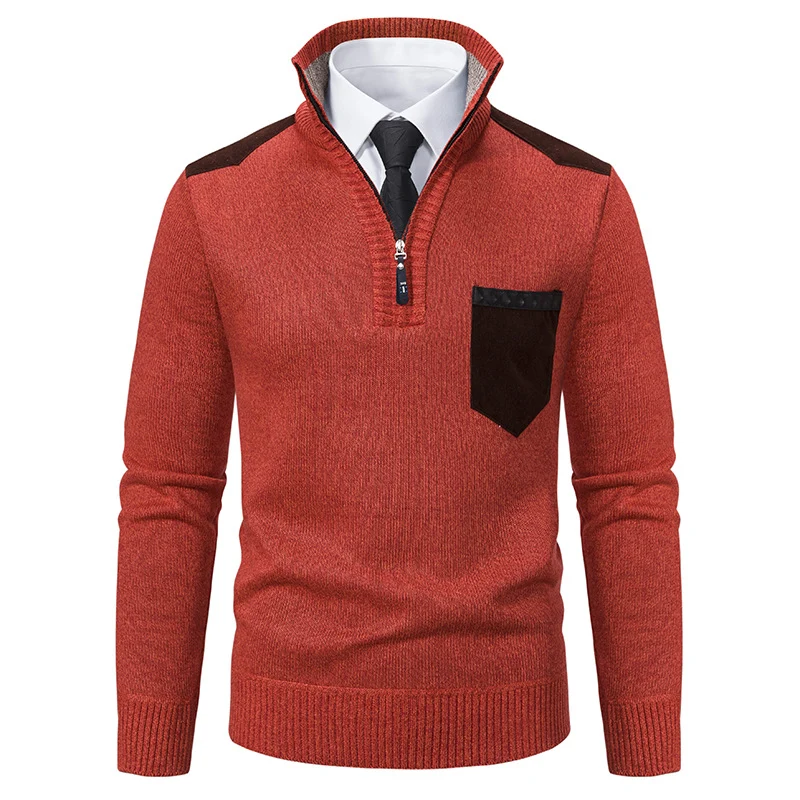 Herren feinstrukturierter Troyer-Pullover mit Halbzipp und Brusttasche Nord Taschen