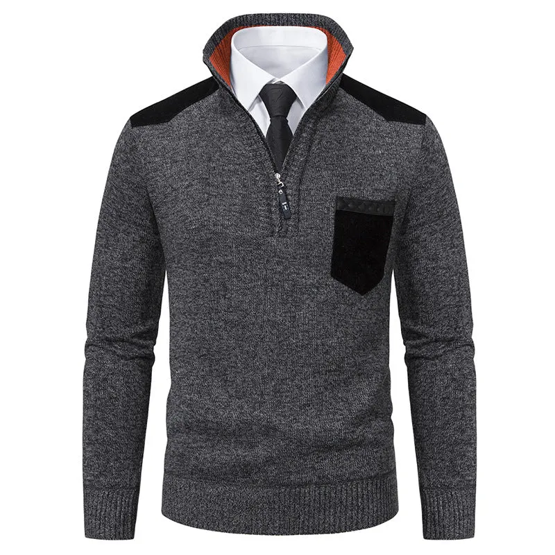 Herren feinstrukturierter Troyer-Pullover mit Halbzipp und Brusttasche Nord Taschen