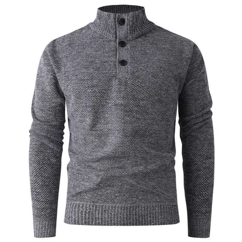 Herren Feinstruktur-Strickpullover mit Stehkragen und zweifacher Knopfleiste Nord Taschen