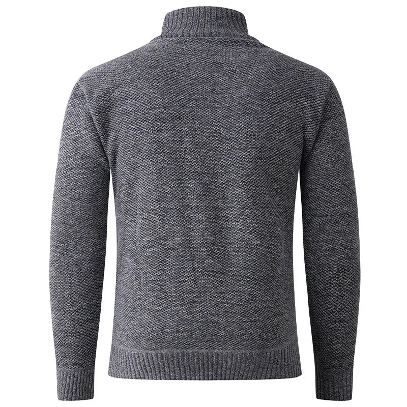 Herren Feinstruktur-Strickpullover mit Stehkragen und zweifacher Knopfleiste Nord Taschen