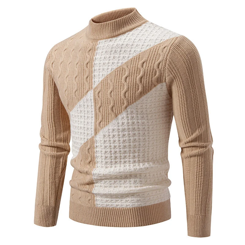 Herren Feinstrickpullover mit Zopfmuster, diagonalem Blockdesign und Stehkragen Nord Taschen