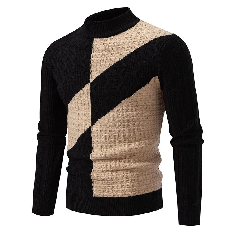 Herren Feinstrickpullover mit Zopfmuster, diagonalem Blockdesign und Stehkragen Nord Taschen