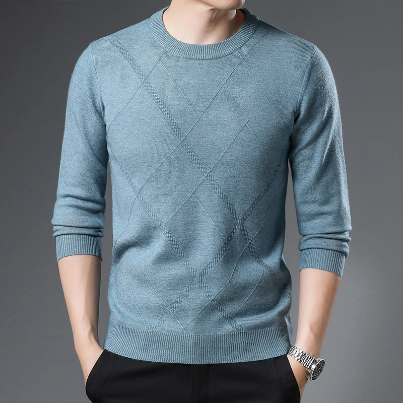 Herren Feinstrickpullover mit Rundhals, Rautenmuster und körpernaher Silhouette Nord Taschen