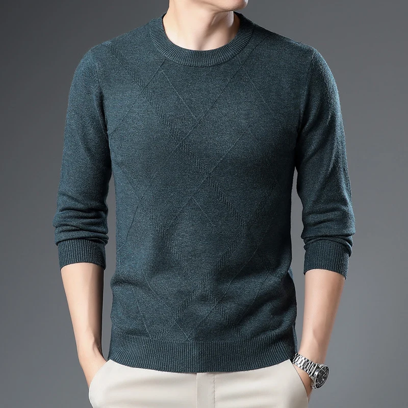 Herren Feinstrickpullover mit Rundhals, Rautenmuster und körpernaher Silhouette Nord Taschen