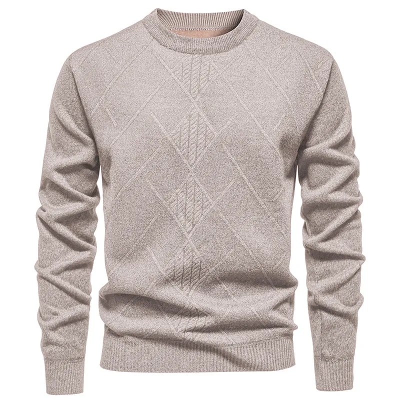 Herren Feinstrickpullover mit Rauten-Zopfmuster, Rundhalsausschnitt und gerippten Bündchen Nord Taschen