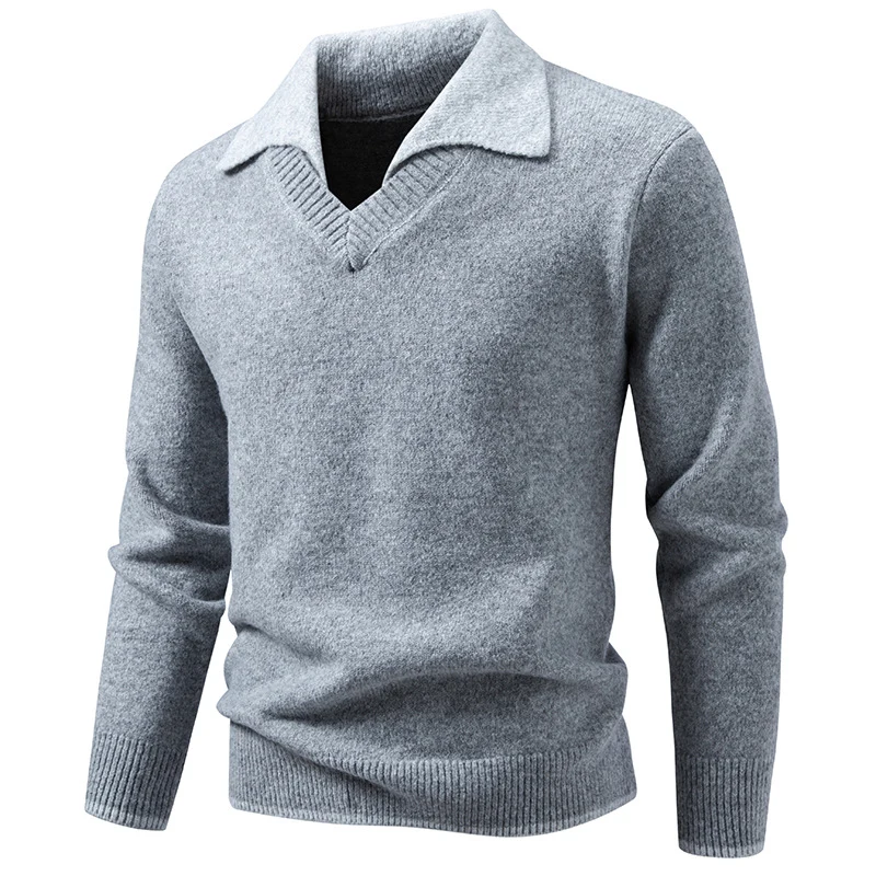 Herren Feinstrickpullover mit Hemdkragen und V‑Ausschnitt Nord Taschen
