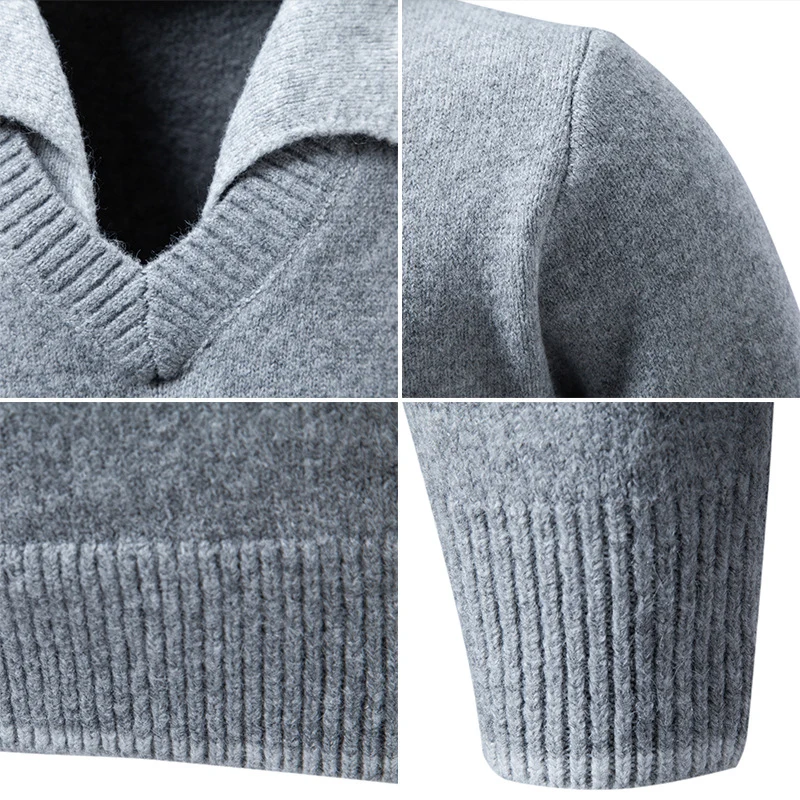 Herren Feinstrickpullover mit Hemdkragen und V‑Ausschnitt Nord Taschen