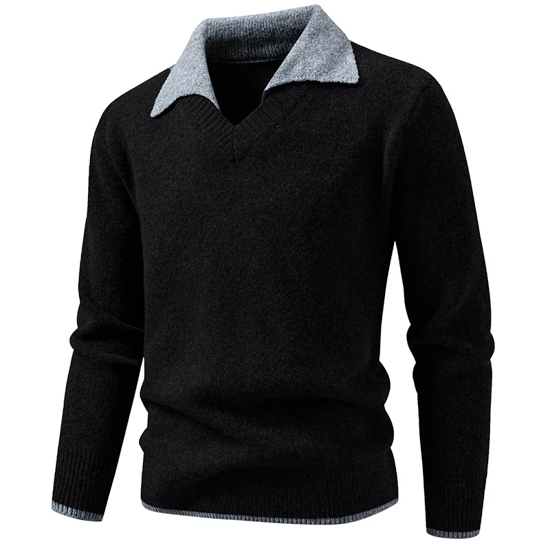 Herren Feinstrickpullover mit Hemdkragen und V‑Ausschnitt Nord Taschen