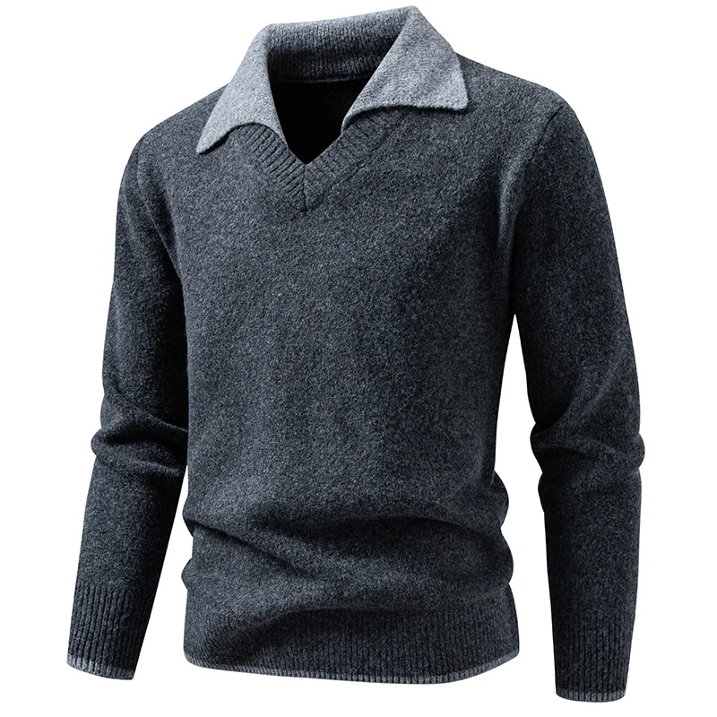 Herren Feinstrickpullover mit Hemdkragen und V‑Ausschnitt Nord Taschen