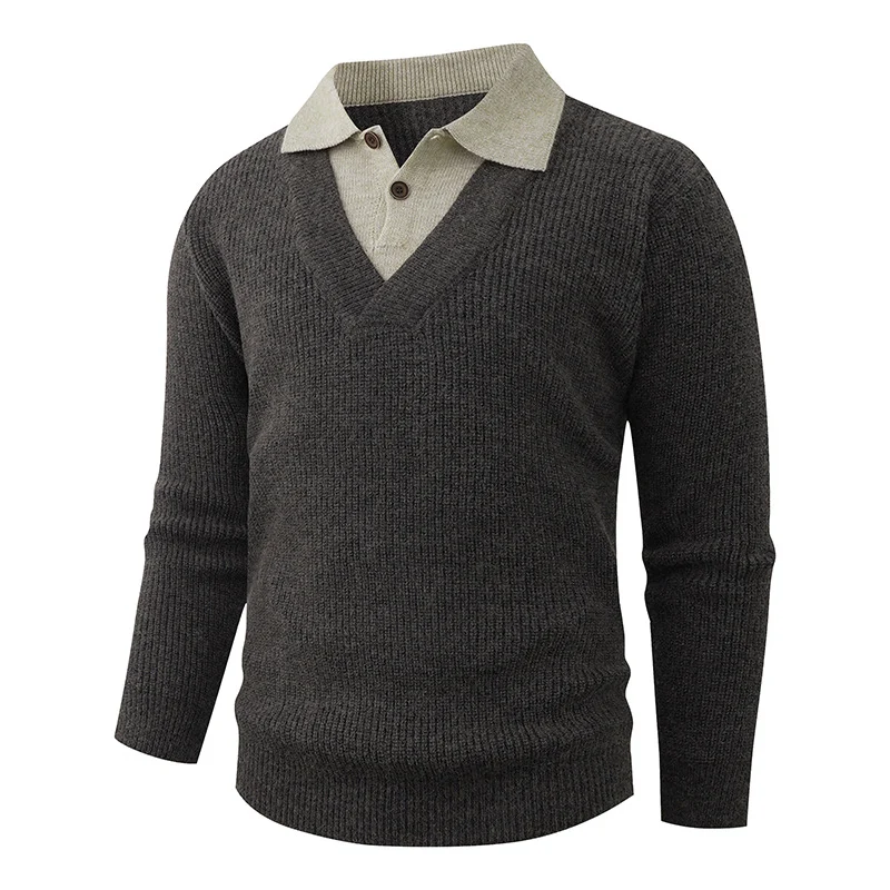 Herren Feinstrickpullover mit eingearbeitetem Polokragen und tiefem V-Ausschnitt Nord Taschen