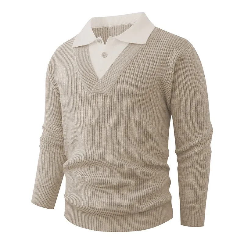Herren Feinstrickpullover mit eingearbeitetem Polokragen und tiefem V-Ausschnitt Nord Taschen