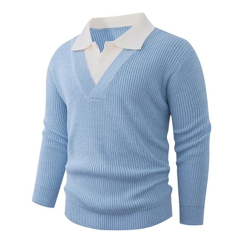 Herren Feinstrickpullover mit eingearbeitetem Polokragen und tiefem V-Ausschnitt Nord Taschen