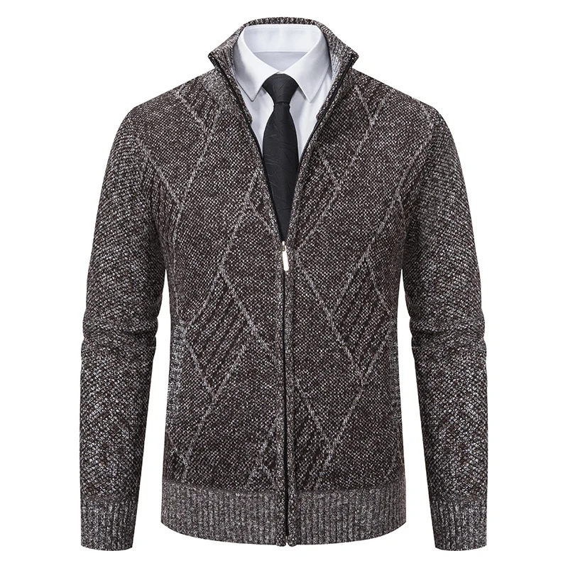 Herren Feinstrick-Zipjacke mit strukturierter Rautenoptik, Stehkragen und durchgehendem Reißverschluss Nord Taschen