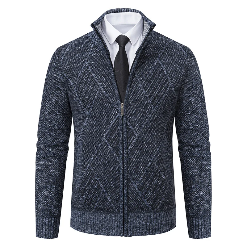 Herren Feinstrick-Zipjacke mit strukturierter Rautenoptik, Stehkragen und durchgehendem Reißverschluss Nord Taschen