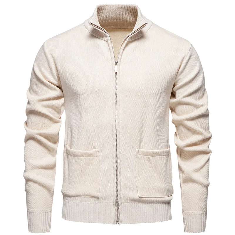 Herren Feinstrick-Zipjacke mit Stehkragen und aufgesetzten Taschen Nord Taschen