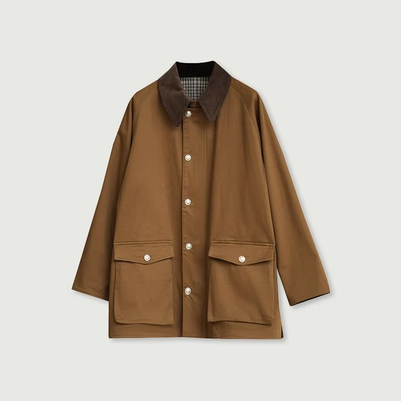 Herren kurzer Fieldcoat mit Cordkragen, Druckknopfleiste und aufgesetzten Taschen Nord Taschen