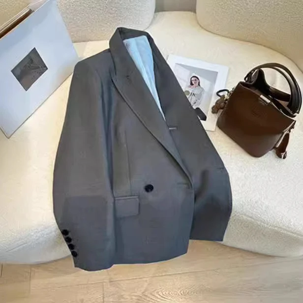 Damen Zweireihiger Oversize-Blazer mit schmalem Revers, Innenfutter & Pattentaschen Nord Taschen