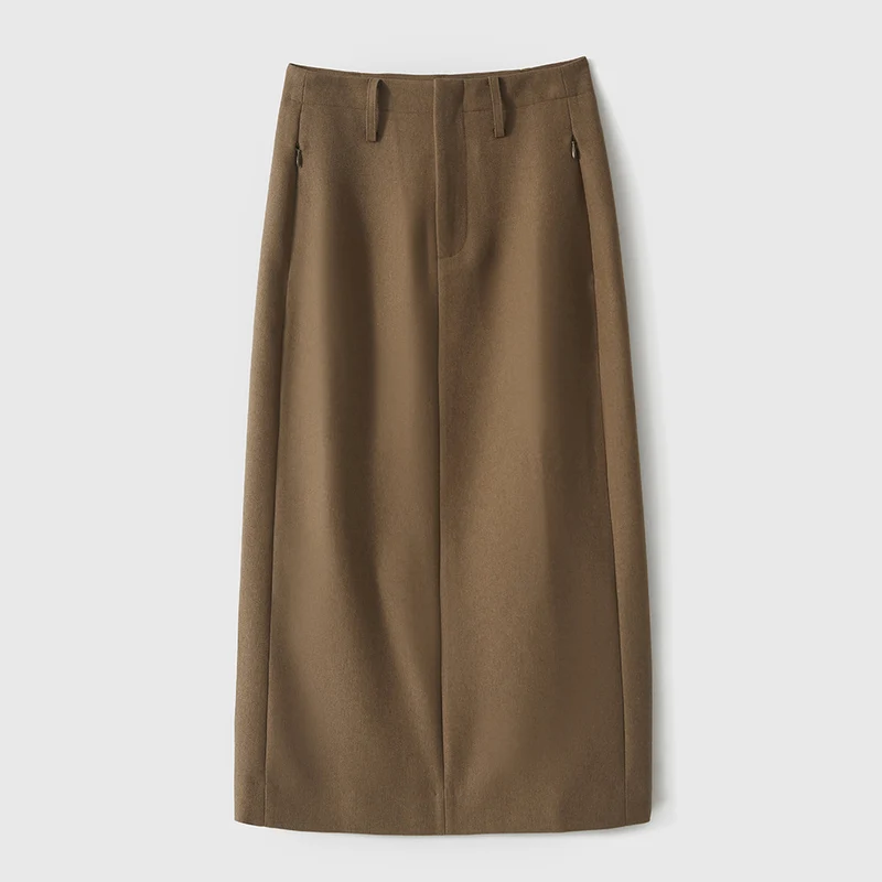Damen Woll-Midirock mit geradem Schnitt und Eingrifftaschen Nord Taschen