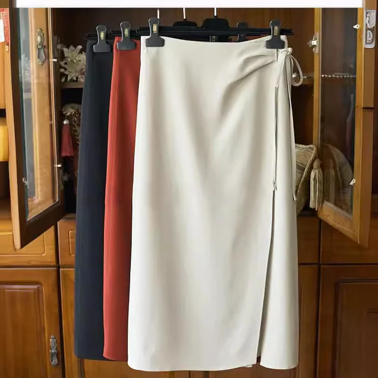 Damen Wickel-Midirock mit Taillenband und geradem Fall Nord Taschen