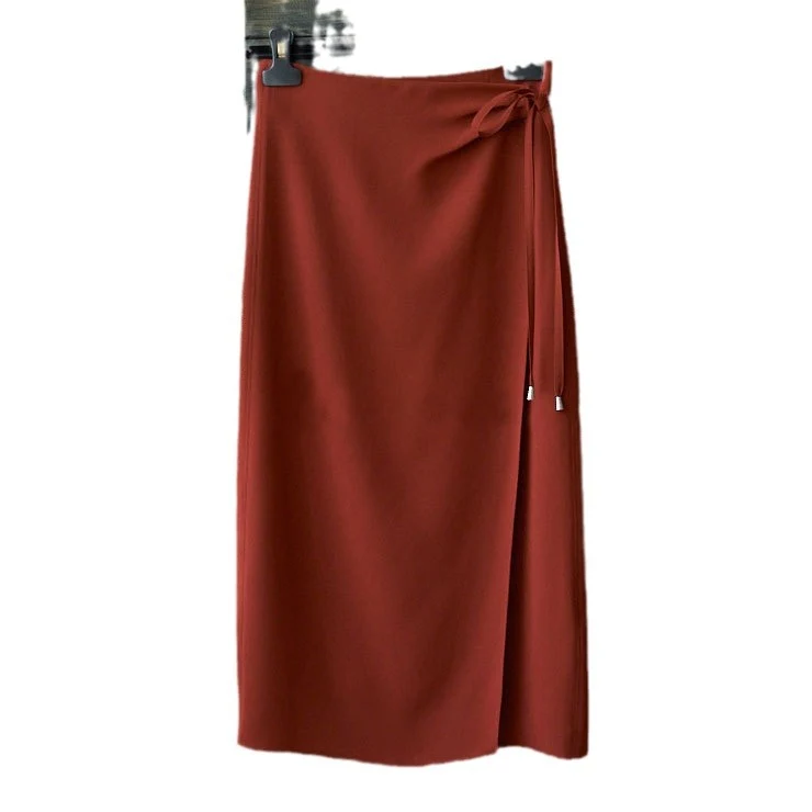 Damen Wickel-Midirock mit Taillenband und geradem Fall Nord Taschen